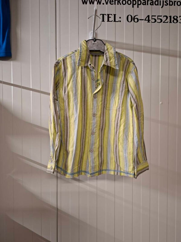 Groen Gestreepte Jongens Blouse Maat: 110