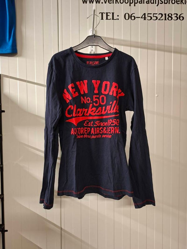 Blauw Rood Jongens T-shirt Met Lange Mouwen: Maat 158