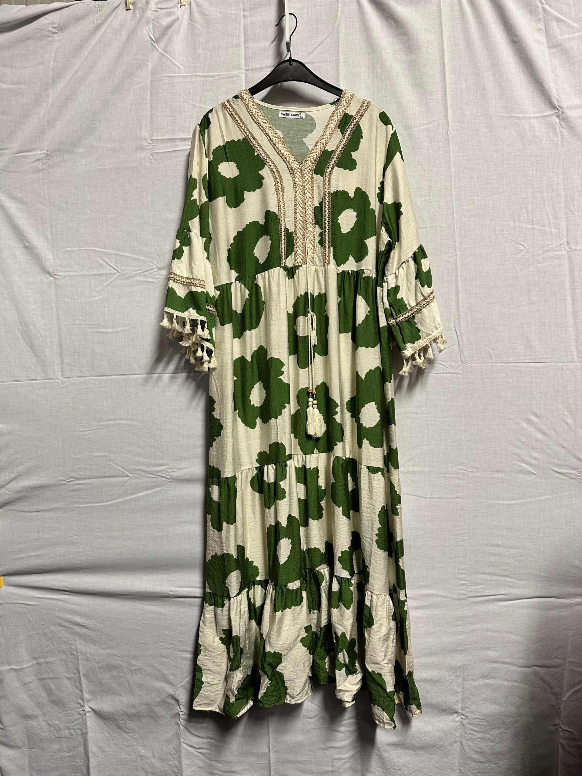 Groene Lange Dames Bloemen Jurk Maat: S