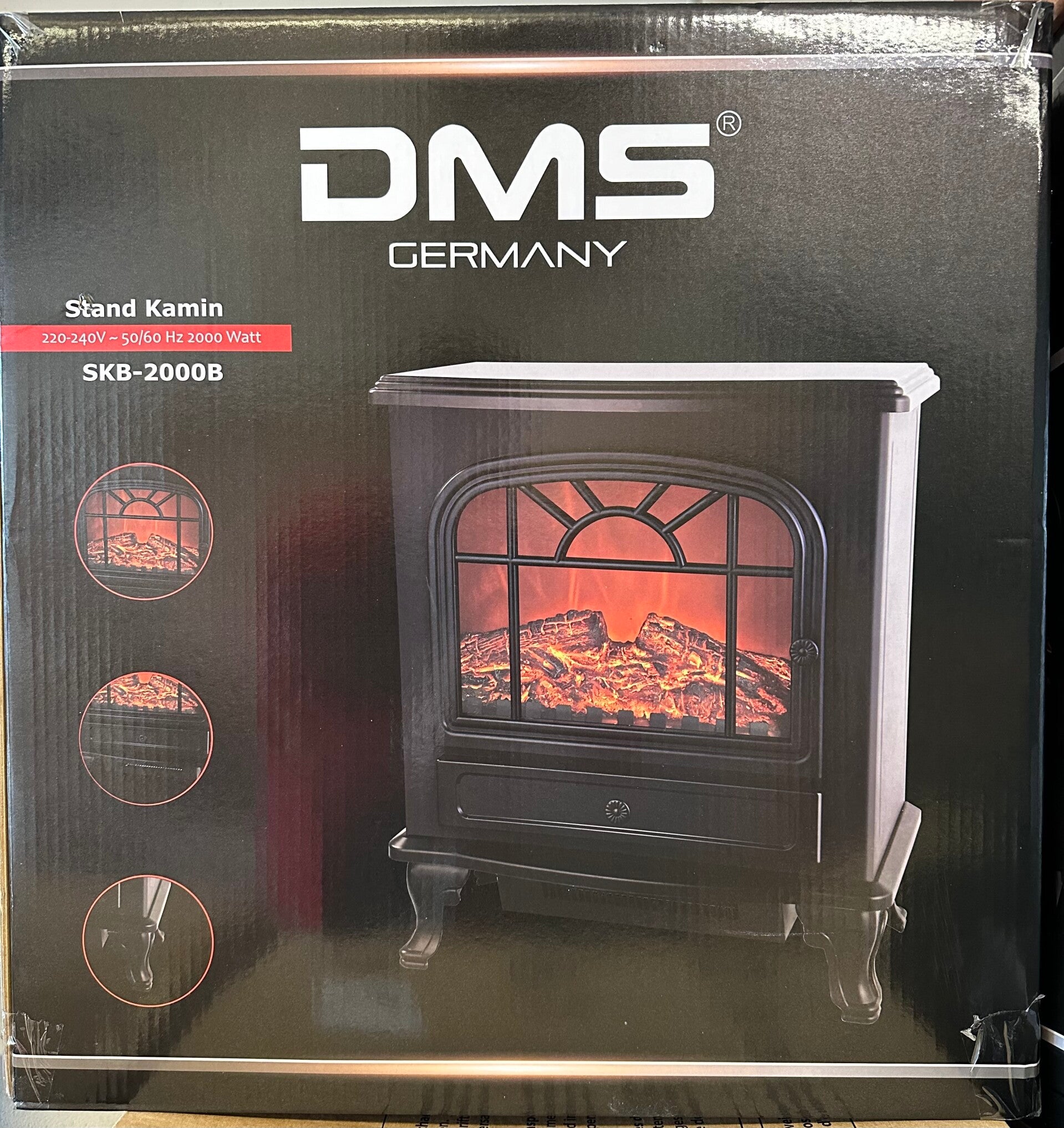 DMS SKB-2000B Elektrokamin mit Heizlüfter 2000W Elektro Kamin Heizung, LED