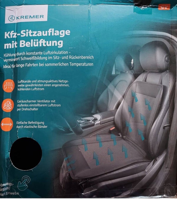 KREMER, Auto Sitzauflage, Kfz Kühl Auflage, regulierbare Luftzufuhr mit Adapter
