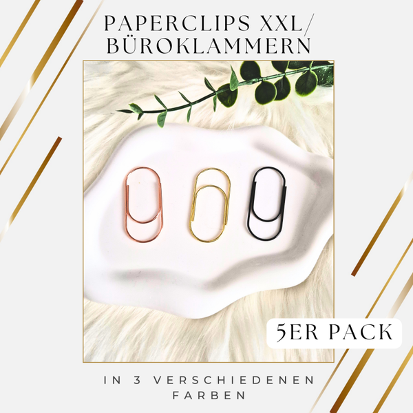 XXL Büroklammern 5er-Set – Elegante Riesen-Paperclips in Gold, Roségold & Schwarz für Planer, Budgeting & Büro