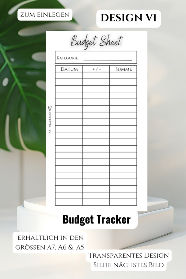 Budget Sheet Dashboard – Wiederverwendbare Ausgaben-Tracker-Einlage für A5, A6 & A7