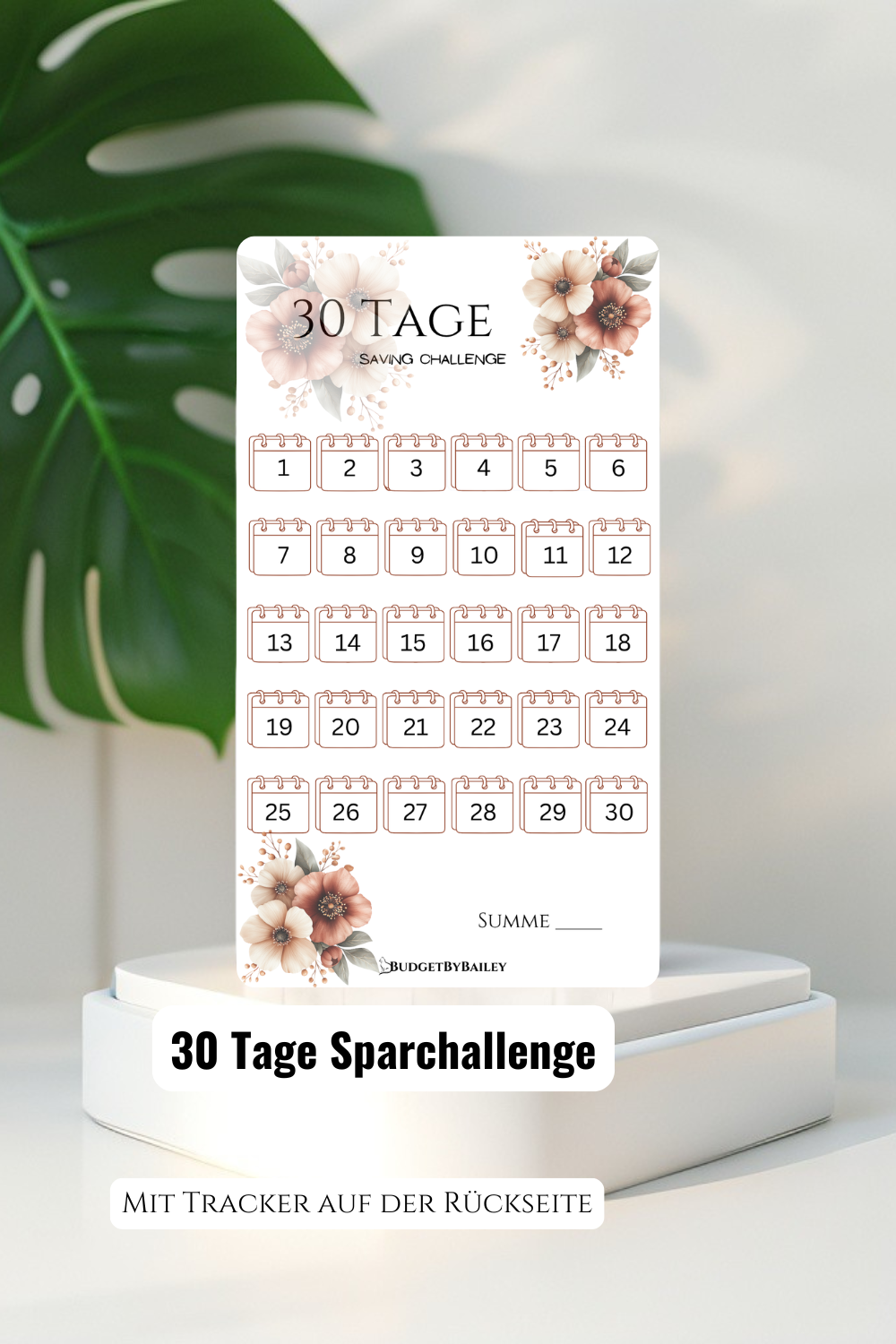 30 Tage Spar-Challenge A6 | Geld sparen Challenge | Cash Envelope Tracker | Sparziel Planer | Handgemacht | Budget Planer A6