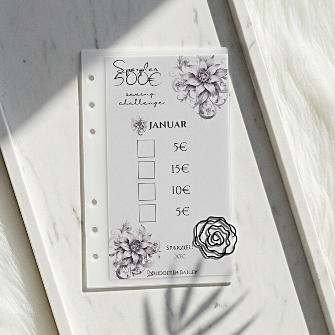 12-Monats-Jahreschallenge | Sparplan 500€ - 10.000€ "Ästhetic Flower" für Budget Binder (A5, A6, A7) | Flexibles Sparziel