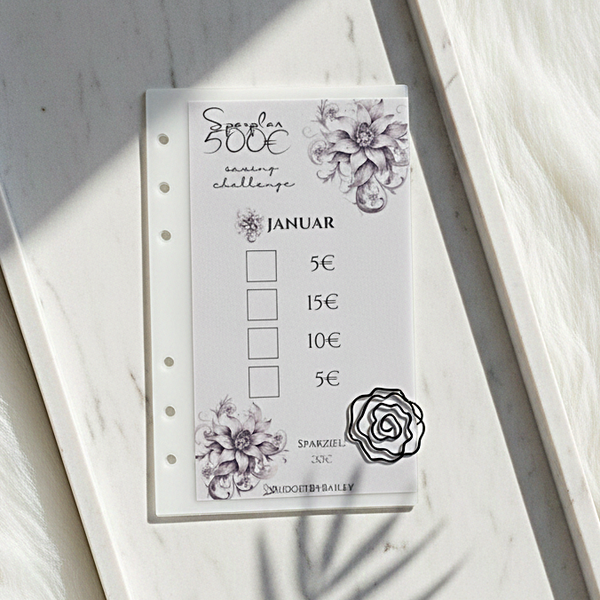 12-Monats-Jahreschallenge | Sparplan 500€ - 10.000€ "Ästhetic Flower" für Budget Binder (A5, A6, A7) | Flexibles Sparziel