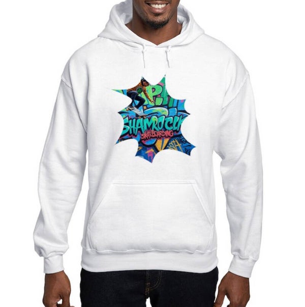 Shamrock Graffiti White  Men's Hooded Sweatshirt