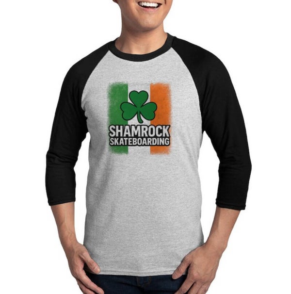 Shamrock  Skateboarding Tricolor Men's Heather/Black Baseball Shirt