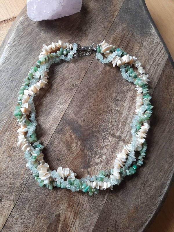 Clearity combi splitketting (Aquamarijn, Chrysopraas en Parelmoer)