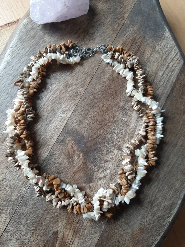 Soft Combi Splitketting (Jaspis Geel, Jaspis Landschap en Parelmoer)