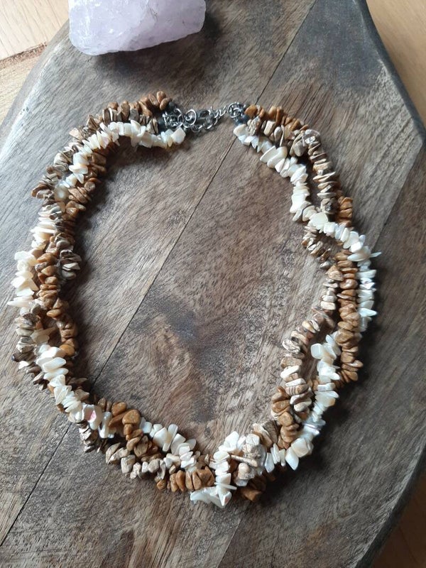 Soft combi splitketting (Jaspis geel, jaspis landschap en parelmoer)