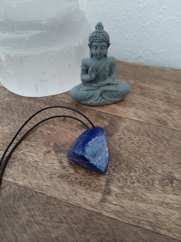 Lapis Lazuli Half Gepolijst Half Ruw Doorboorde Hanger