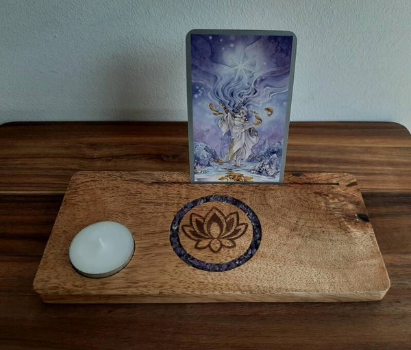Kaarthouder met Theelicht - Amethist - Lotus - Mangohout