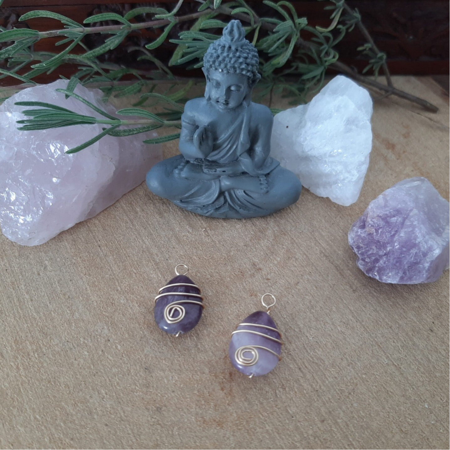 Amethist Druppel Hanger Wired Goud