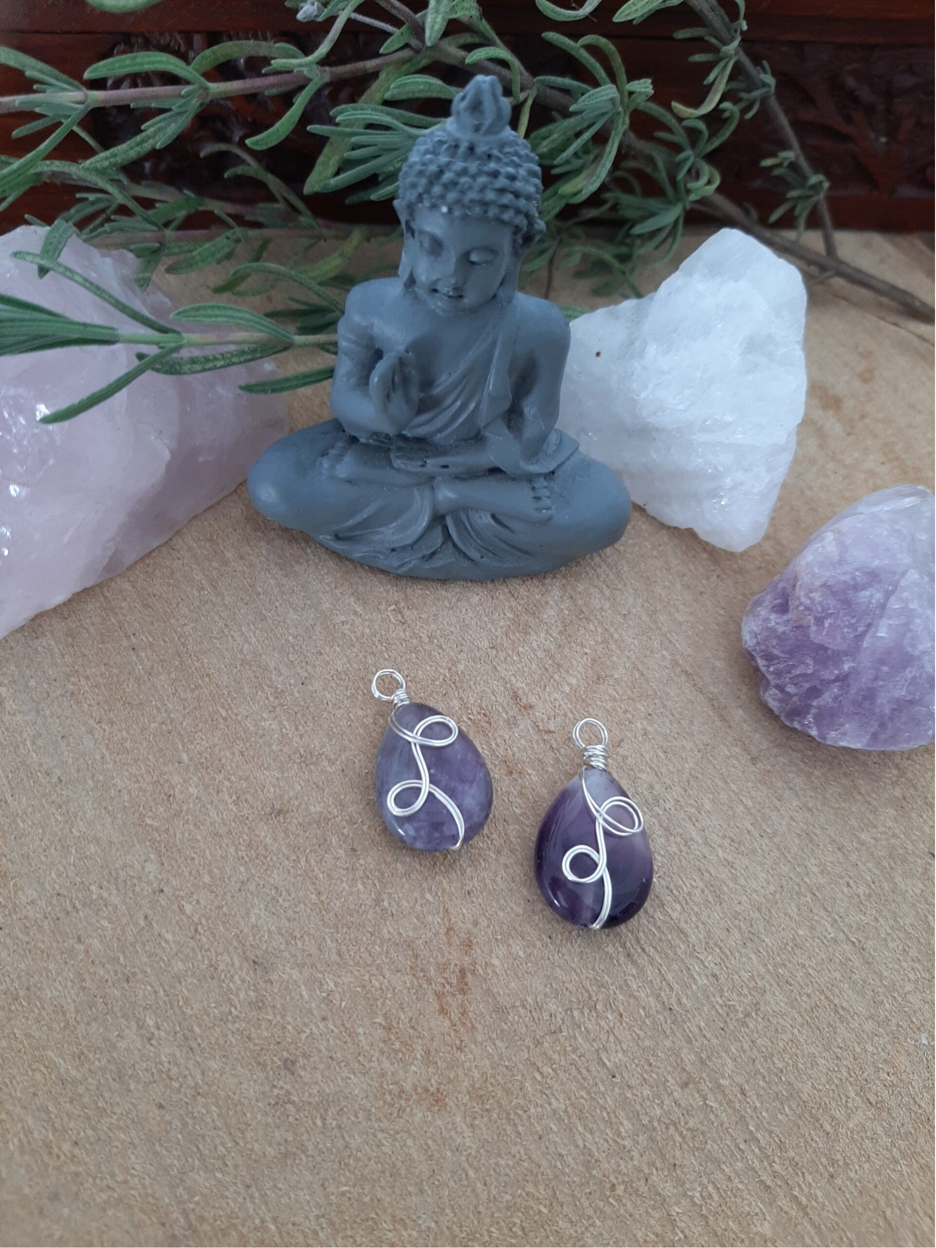 Amethist Druppel Hanger Wired Zilver