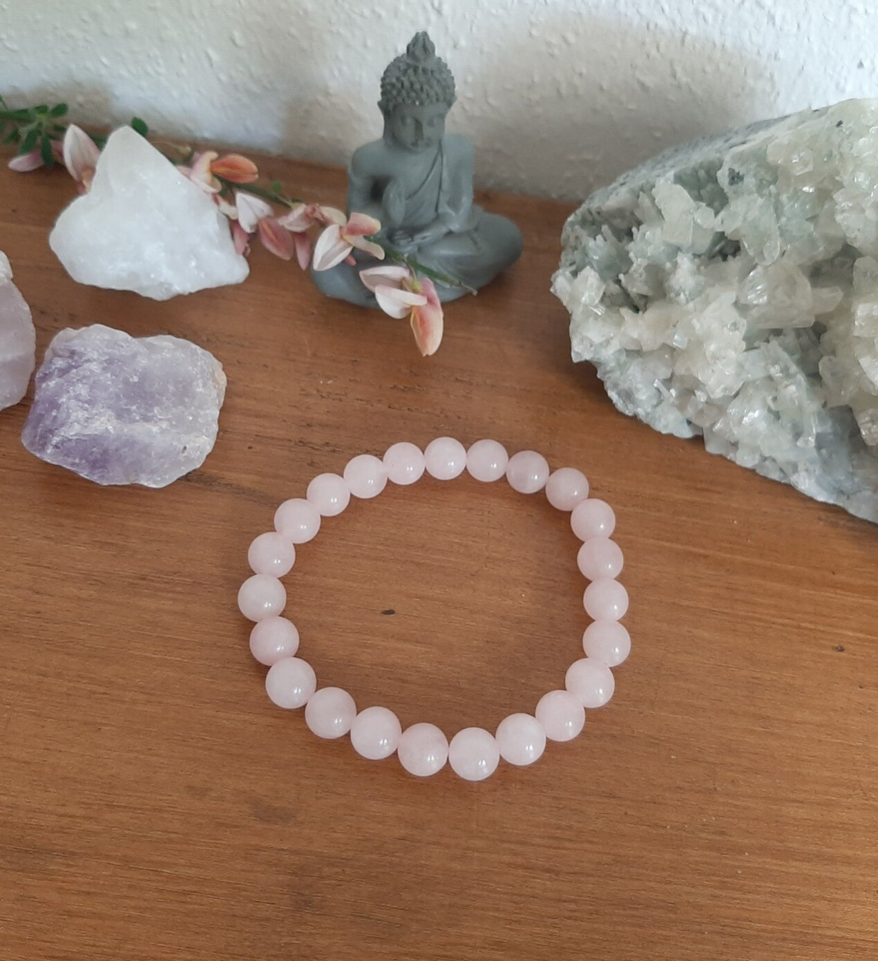 Roze Kwarts Kralen-Armband 8 mm