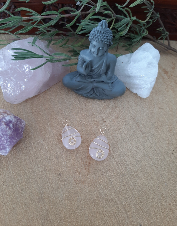 Roze Kwarts Druppel Hanger Wired Goud