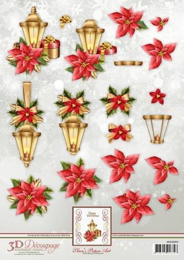 3D Knipvel - Ann Paper Art - Lantern with Poinsettia 