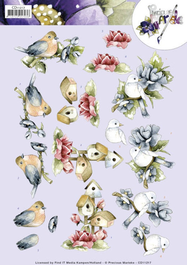 3D knipvel - Precious Marieke -  Birdhouses and flowers 