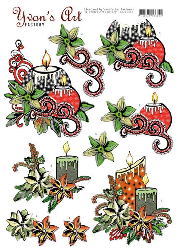 3D knipvel - Yvons Art - Christmas Candles 
