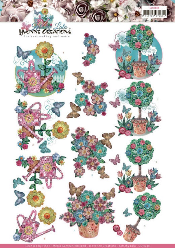 3D cutting sheet - Yvonne Creations - Kitschy Lala - Kitschy Flower Pots