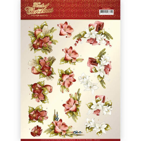 3D cutting sheet - Precious Marieke - Touch of Christmas - Red Flowers 