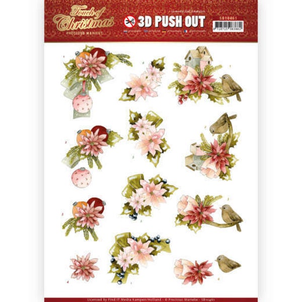 3D Push Out - Precious Marieke - Touch of Christmas - Pink Flowers 