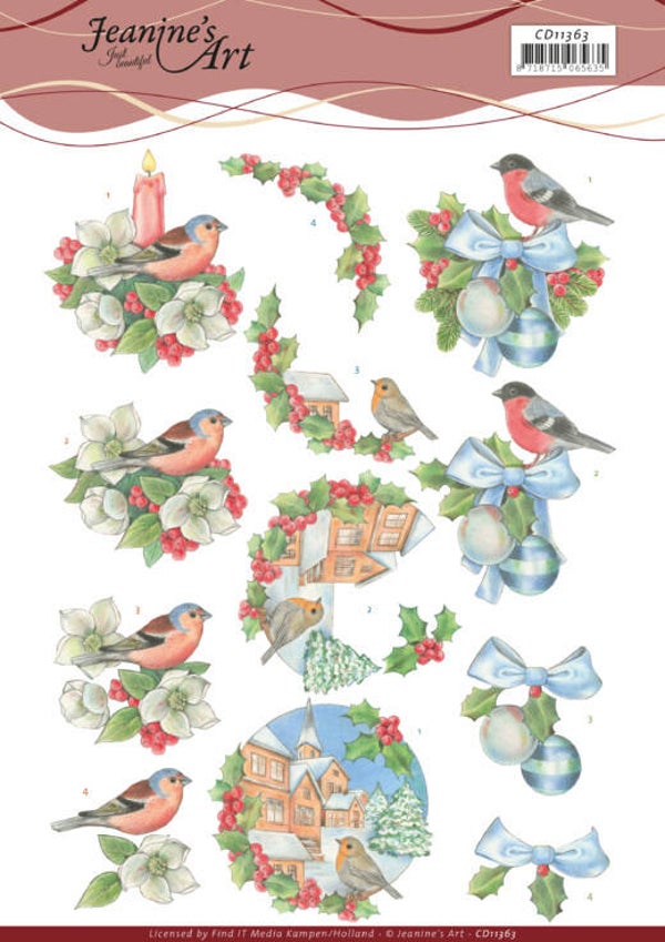 3D Cutting Sheet - Jeanine's Art - Christmas Birds