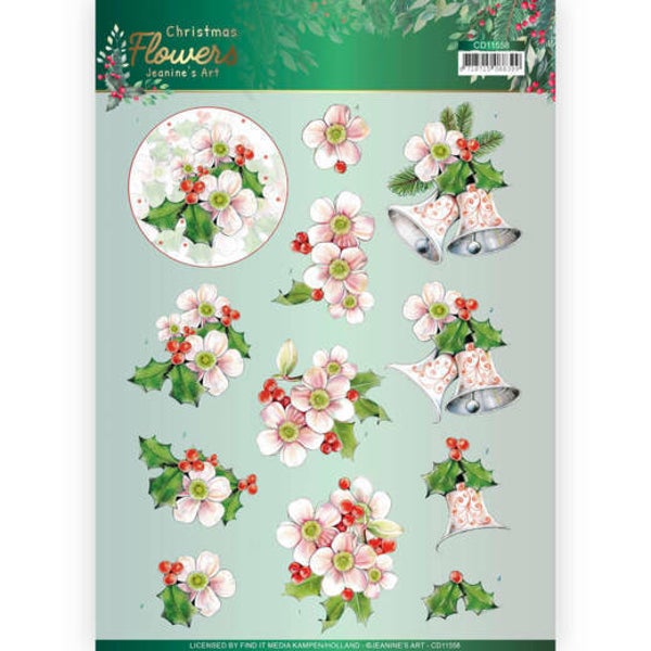 3D cutting sheet - Jeanines Art Christmas Flowers - Pink Christmas Flowers