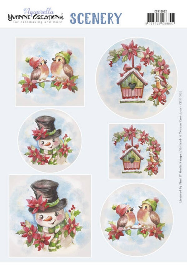 Push Out Scenery - Yvonne Creations - Aquarella - Christmas Birds