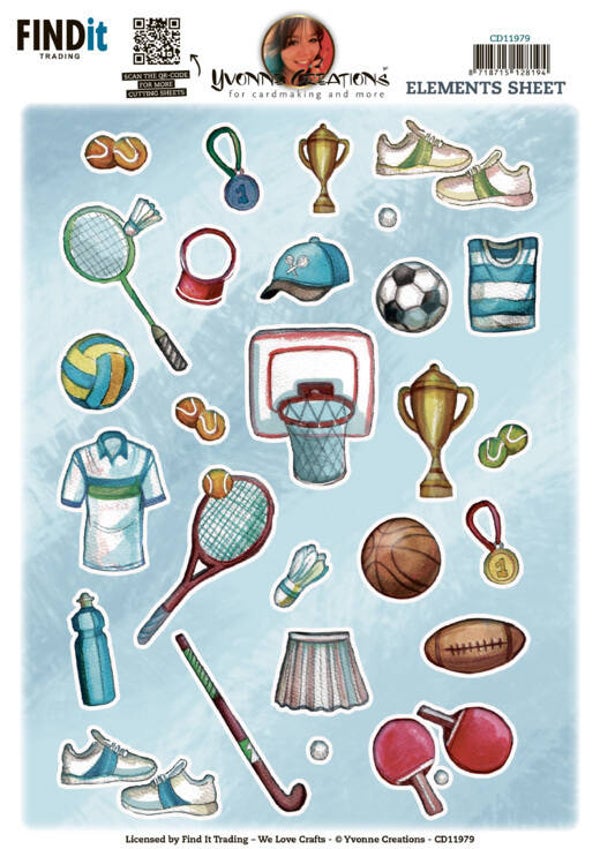 CD11979 3D Cutting Sheet - Yvonne Creations - Sports Small Elements