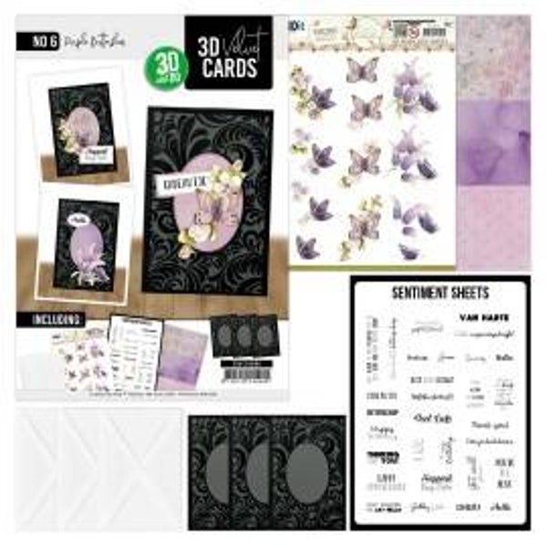 3D Velvet Cards A6- Purple Butterflies No. 6