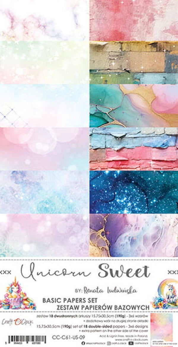 Craft O Clock Set of Basic Papers 15x30 cm Unicorn Sweet us09