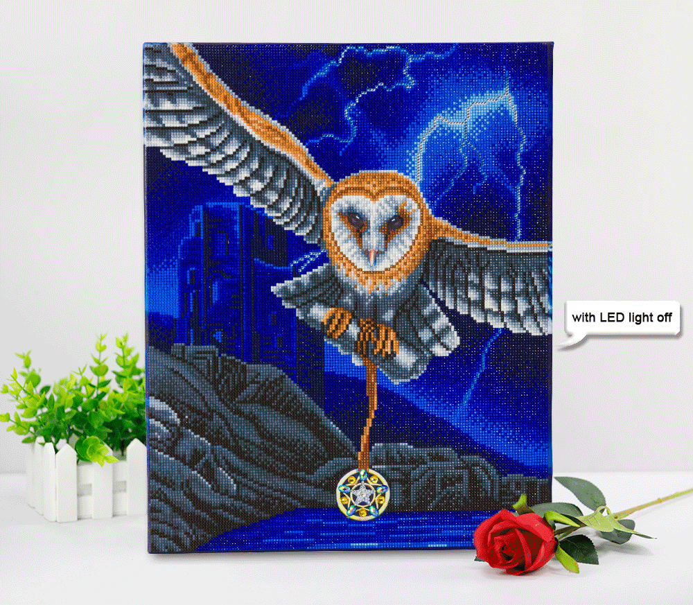 CAK-XLED18 "HEART OF THE STORM OWL" FRAMED LED CRYSTAL ART KIT - 40 X 50