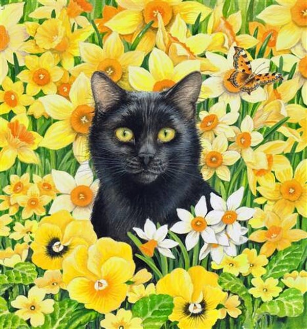 Crystal Card Kit ® Cat Among the Flowers (18x18 cm/partial)