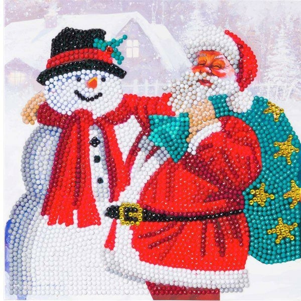 CCK-XM55: "SANTA & SNOWMAN", 18X18CM CRYSTAL ART CARD