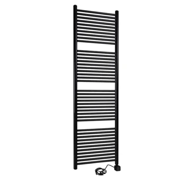 Thermrad Tone-E elektrische handdoekradiator 600W, Ronde stralingsbuis en collector, incl. aansluitsnoer, hxl 1200x550mm matzwart
