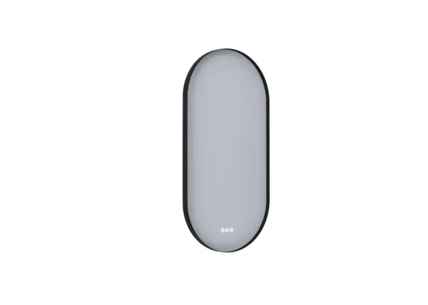 Blue Label Mette spiegel Olle, ovaal 45x90cm, touchbedi., dimmer, kleurwis. wit/warm wit, memory, spiegelverwarming, mat zwart kader