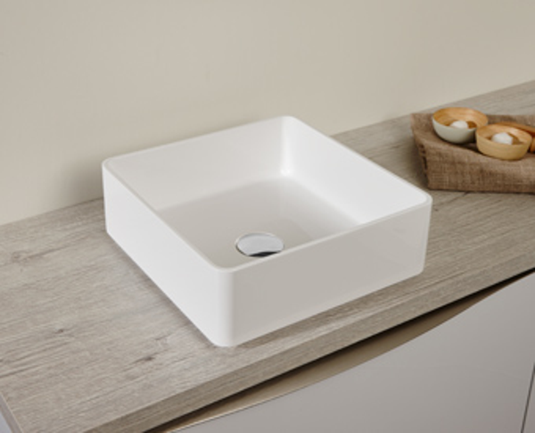 Detremmerie No Limit opbouw waskom BU1 kunstmarmer vierkant  Delen 37x37x13cm | z. overloop | wit | BU1K