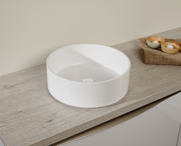 Detremmerie No Limit opbouw waskom BU2 kunstmarmer rond  Delen Ø37x13cm | z. overloop | wit