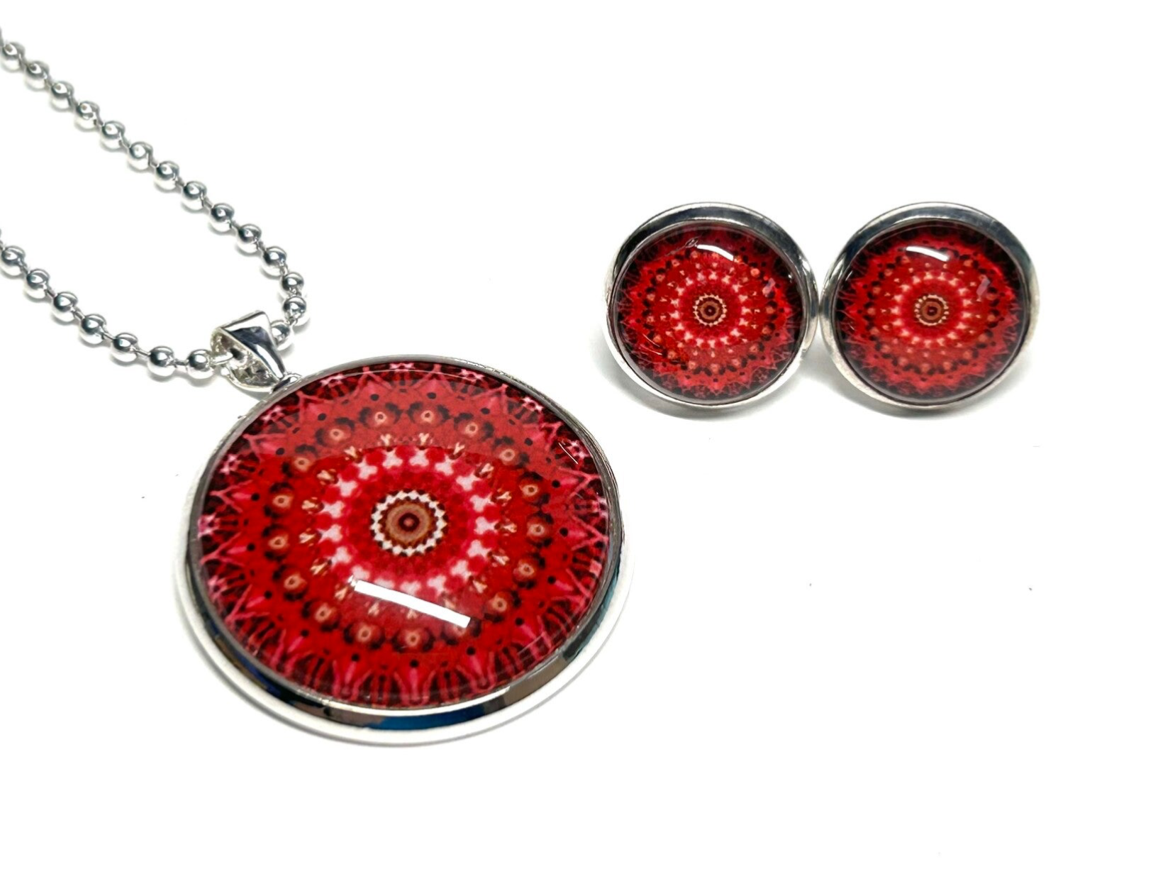 Schmuckset Silber Mandala Rot