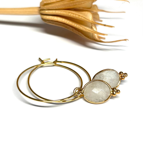 Ohrringe Gold mit Mondstein Edelstein Tropfen Anhänger