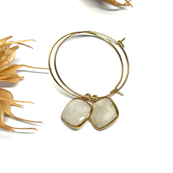 Mondstein Edelstein Ohrringe Gold Quadrat