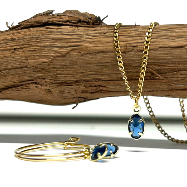 Schmuckset Kristallglas Anhänger Blau