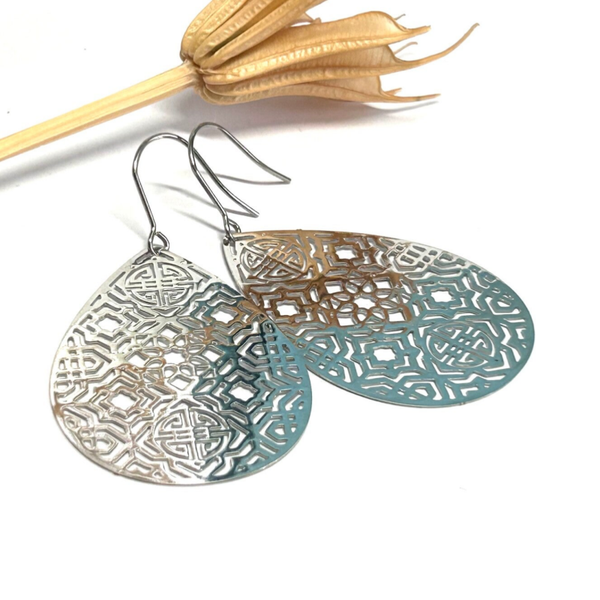 Ornament Tropfen Ohrringe Edelstahl Silber