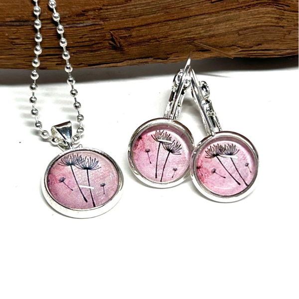 Schmuckset Silber Pusteblume altrosé