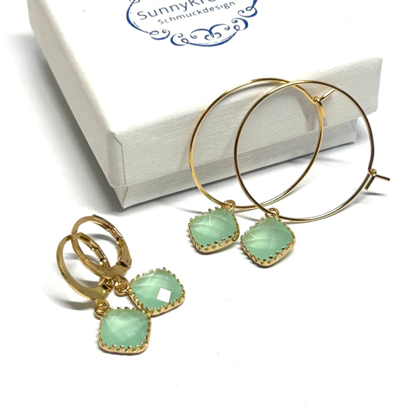 Ohrringe mit Kristallglas Anhänger in Mint