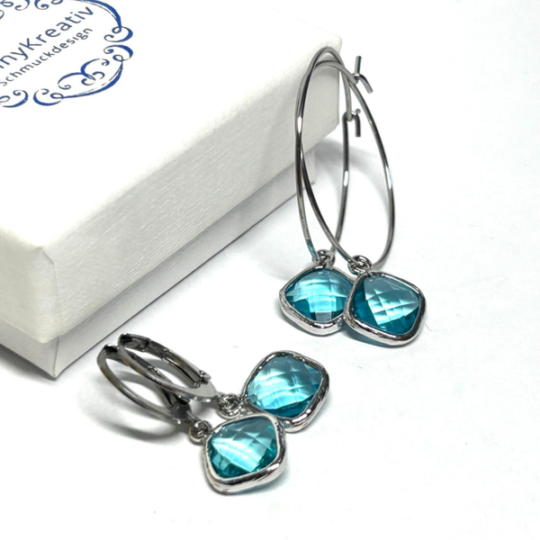 Ohrringe mit Kristallglas Anhänger in Türkis