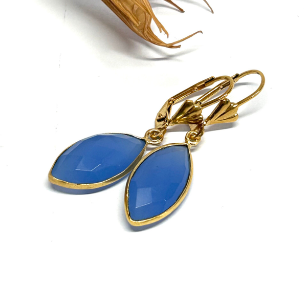 Blauer Chalcedon Edelstein Ohrringe Gold