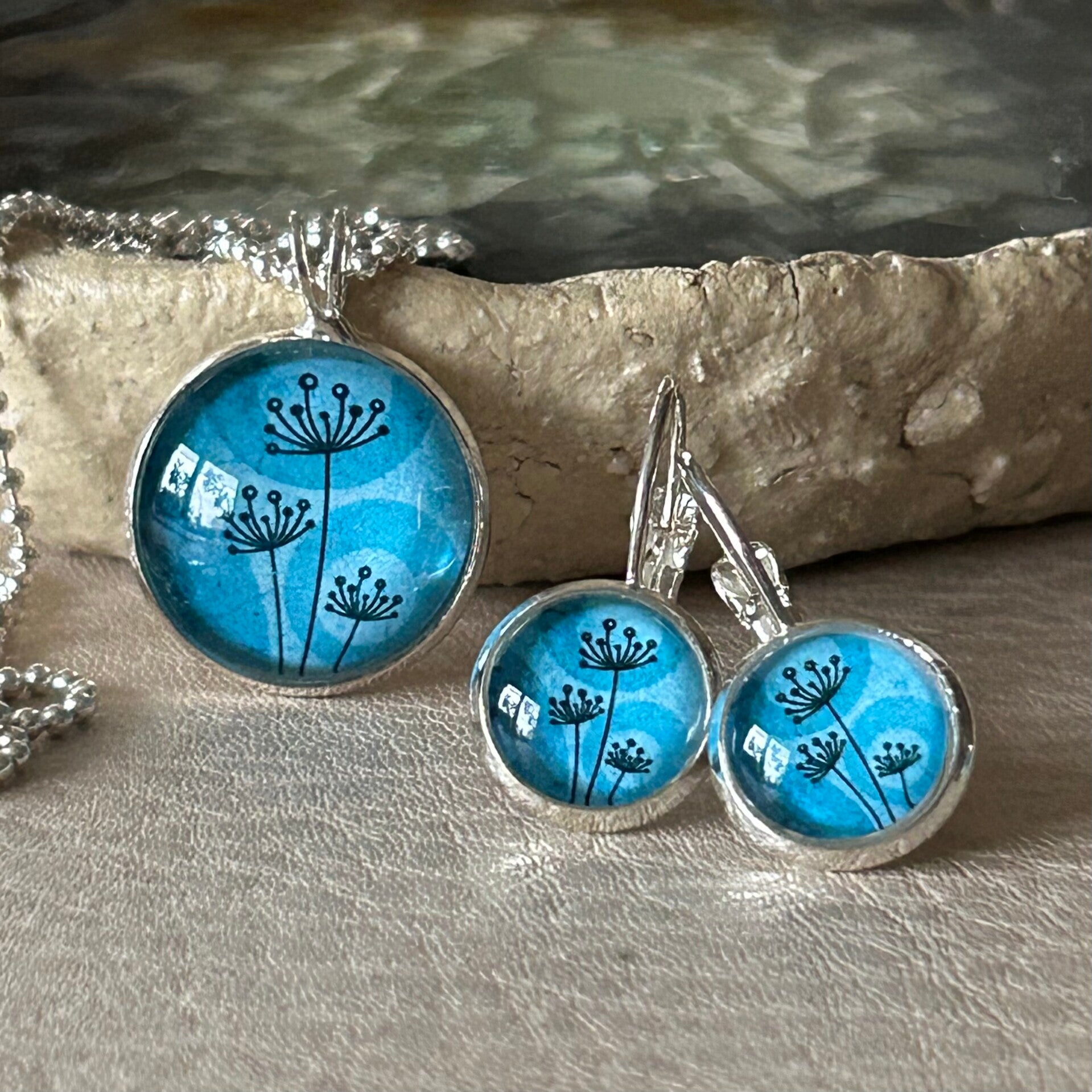 Silbernes Schmuckset Türkis Pusteblume Dolde